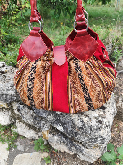 Sac Seau Adriano’s  rouge grand format –  cuir & tissage