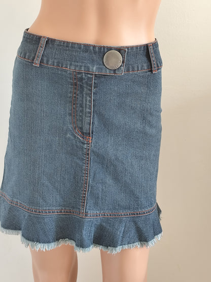 Jupe en jean Y2K volantée – Pastille Menthe – T. 36