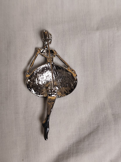 Broche  Ballerine en Strass Argentés