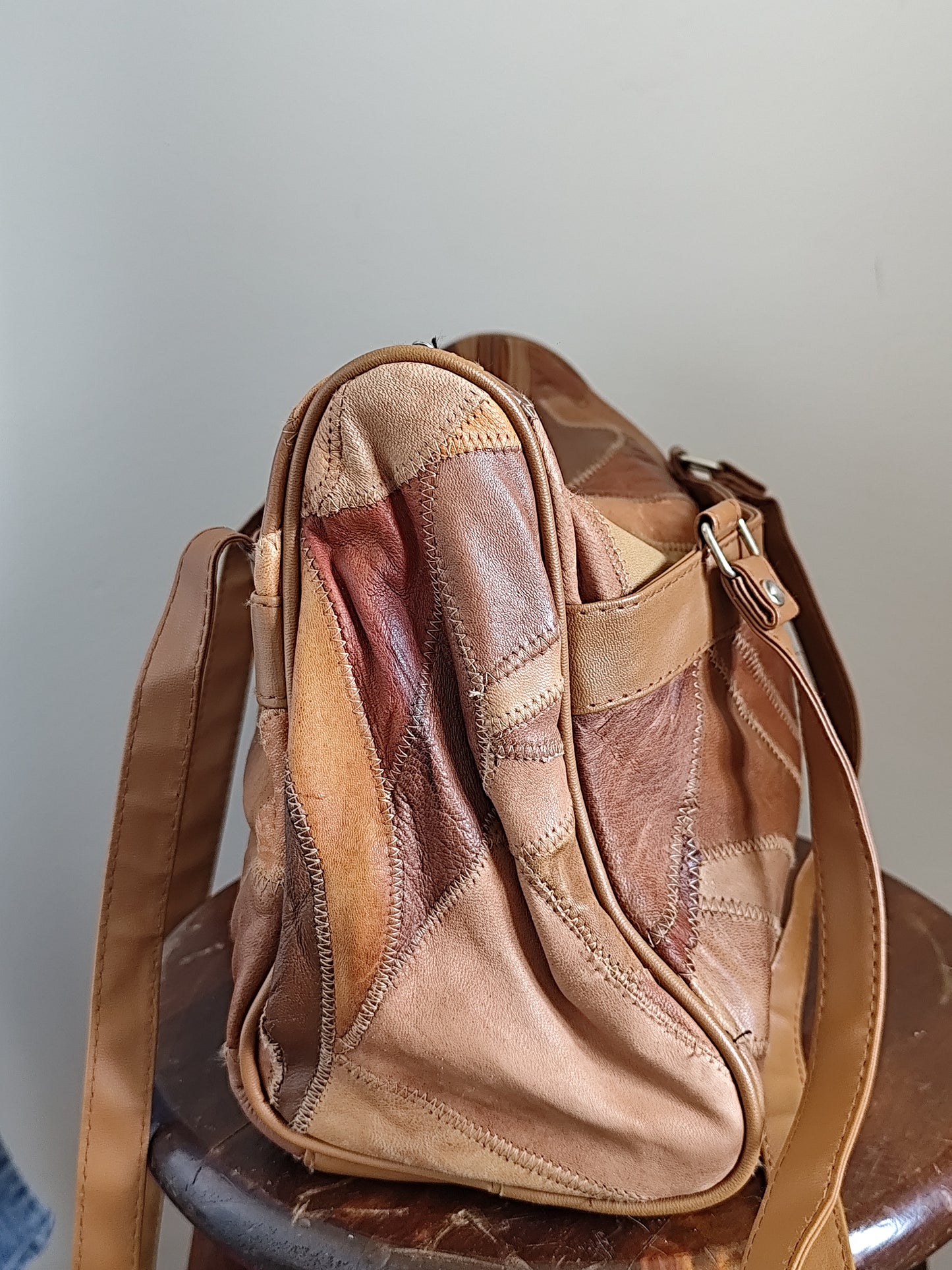 Sac camel en patchwork de cuir véritable - Vintage