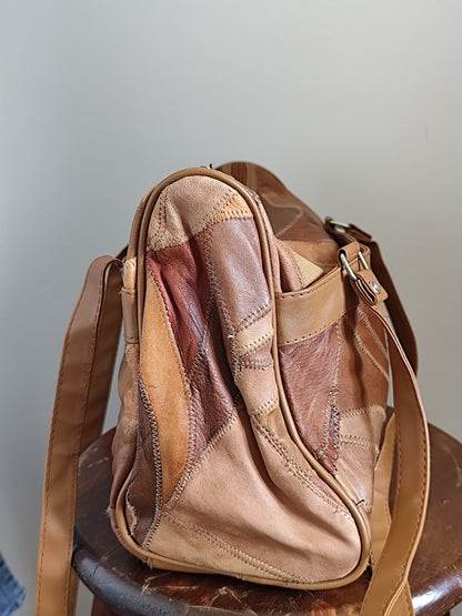 Sac camel en patchwork de cuir véritable - Vintage