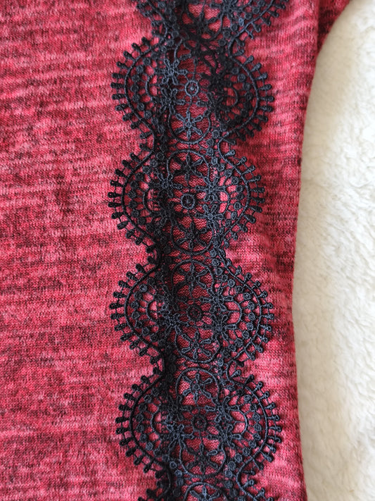 Top rouge chiné avec dentelle noire – Morgan – Taille S (convient M)