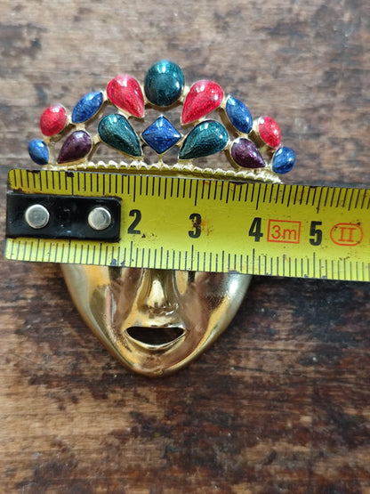 Broche vintage masque doré ornée de perles