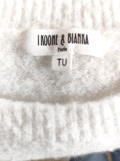 Pull doudou blanc à pois noirs et manches dentelle -  Ikoone & Bianka - Taille unique