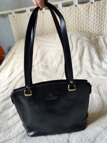 Sac cabas en cuir noir Hexagona
