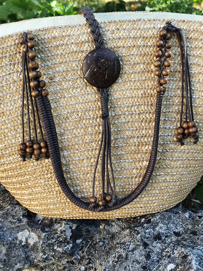 Sac panier avec perles en fibres naturelles