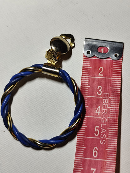 Boucles d’Oreilles Vintage Créoles – Doré & Bleu – Clip