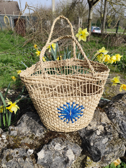 Sac panier artisanal en paille tressée naturelle vintage