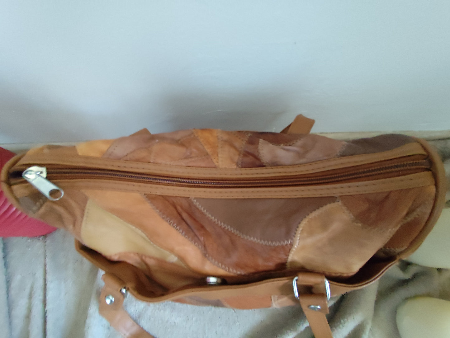 Sac camel en patchwork de cuir véritable - Vintage