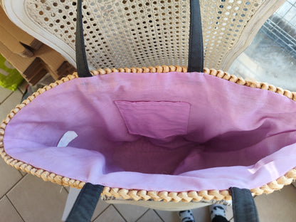 Panier cabas Lanvin Parfums en paille tressée et doublure lilas