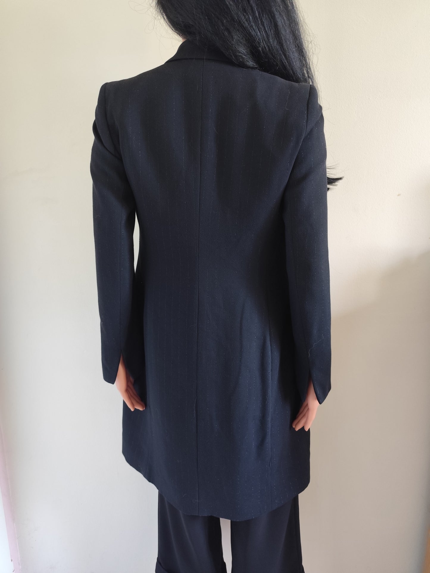Manteau long noir rayé argenté Sinéquanone Paris – Taille 36