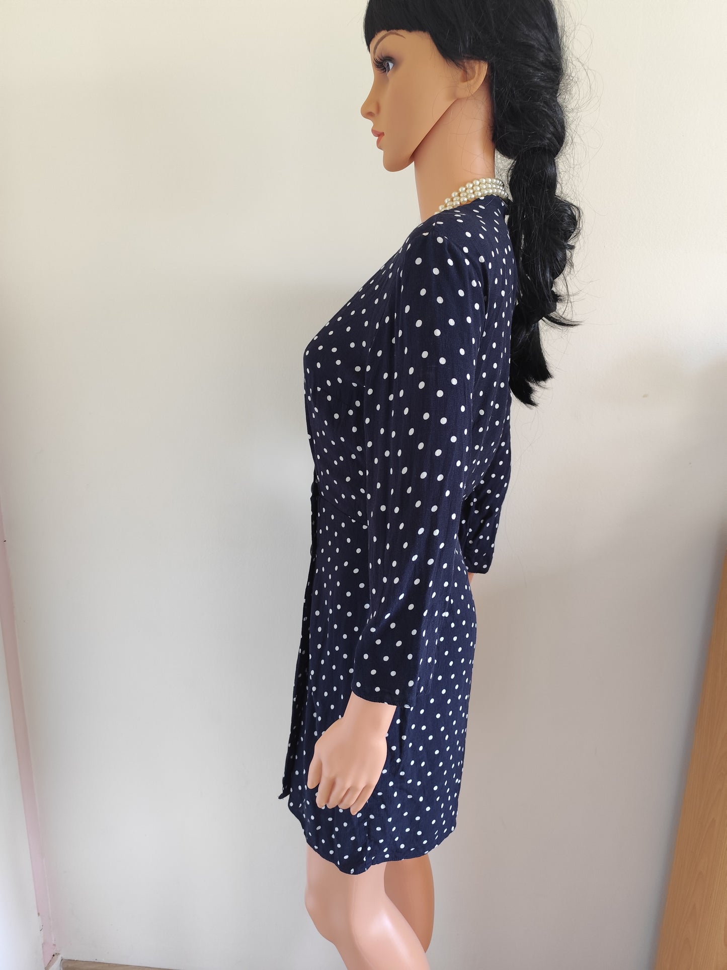 Robe fluide à pois bleu marine – style rétro-chic - Taille 36/S
