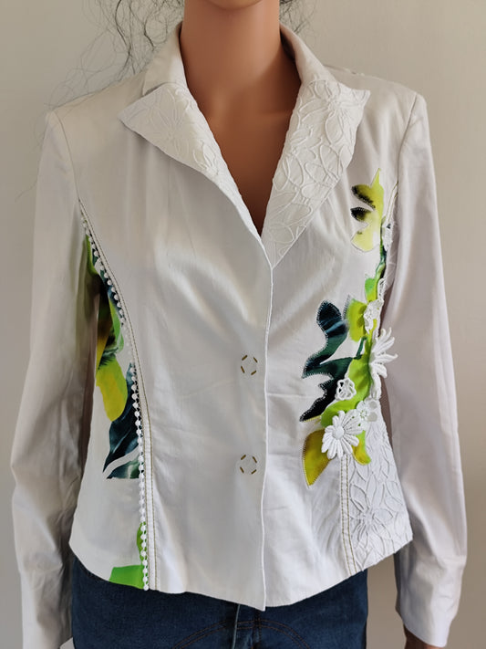 Chemisier vintage Fuego Woman – broderies appliquées & détails couture – T40