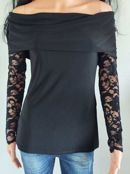 Top noir épaules dénudées manches dentelle – Joseph Ribkoff – taille 40