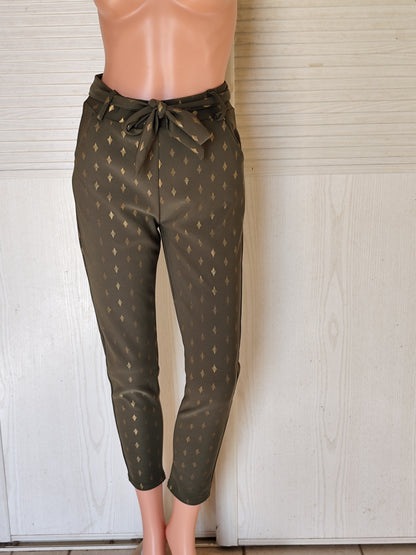Pantalon slim kaki à motifs dorés Taille 36/38