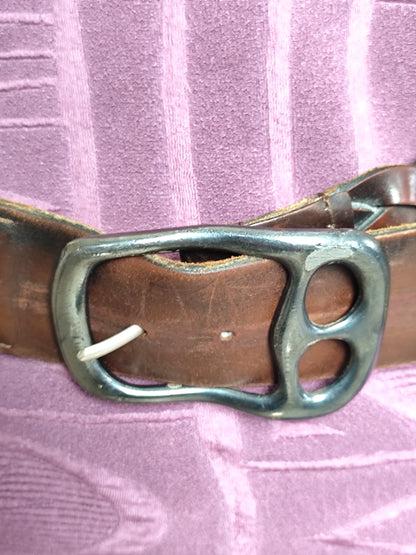 Ceinture vintage en cuir tressé marron - 90 cm