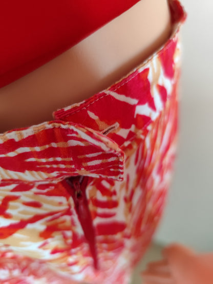 Jupe droite imprimée rouge & corail – La Fiancée du Mékong – T. L/40