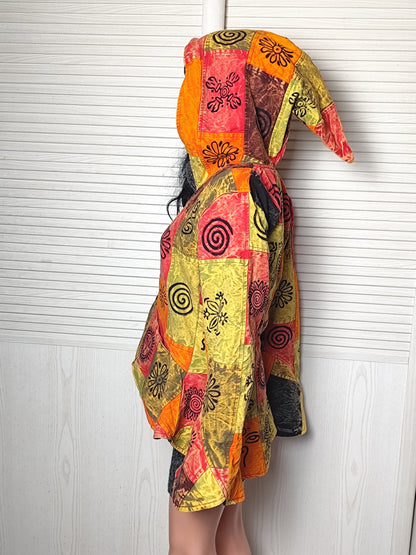 Veste à capuche patchwork colorée doublée polaire – Taille L 38/40