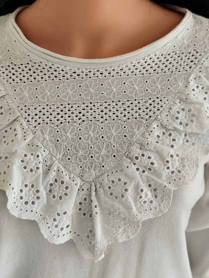 Pull blanc col brodé NAF NAF – Taille  36/38