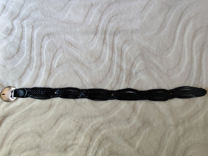 Ceinture noire tressée  boucle ronde gravée - 95 cm