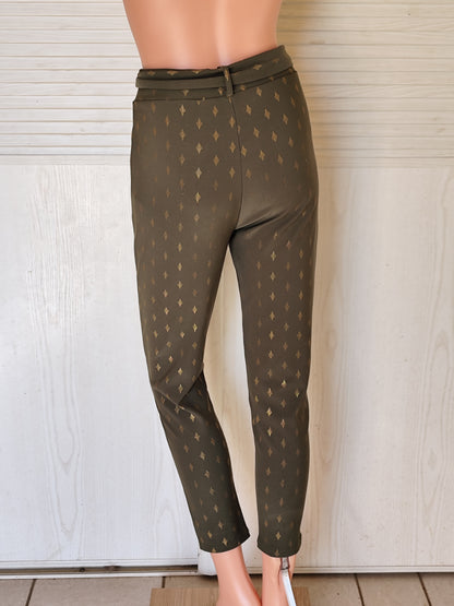 Pantalon slim kaki à motifs dorés Taille 36/38
