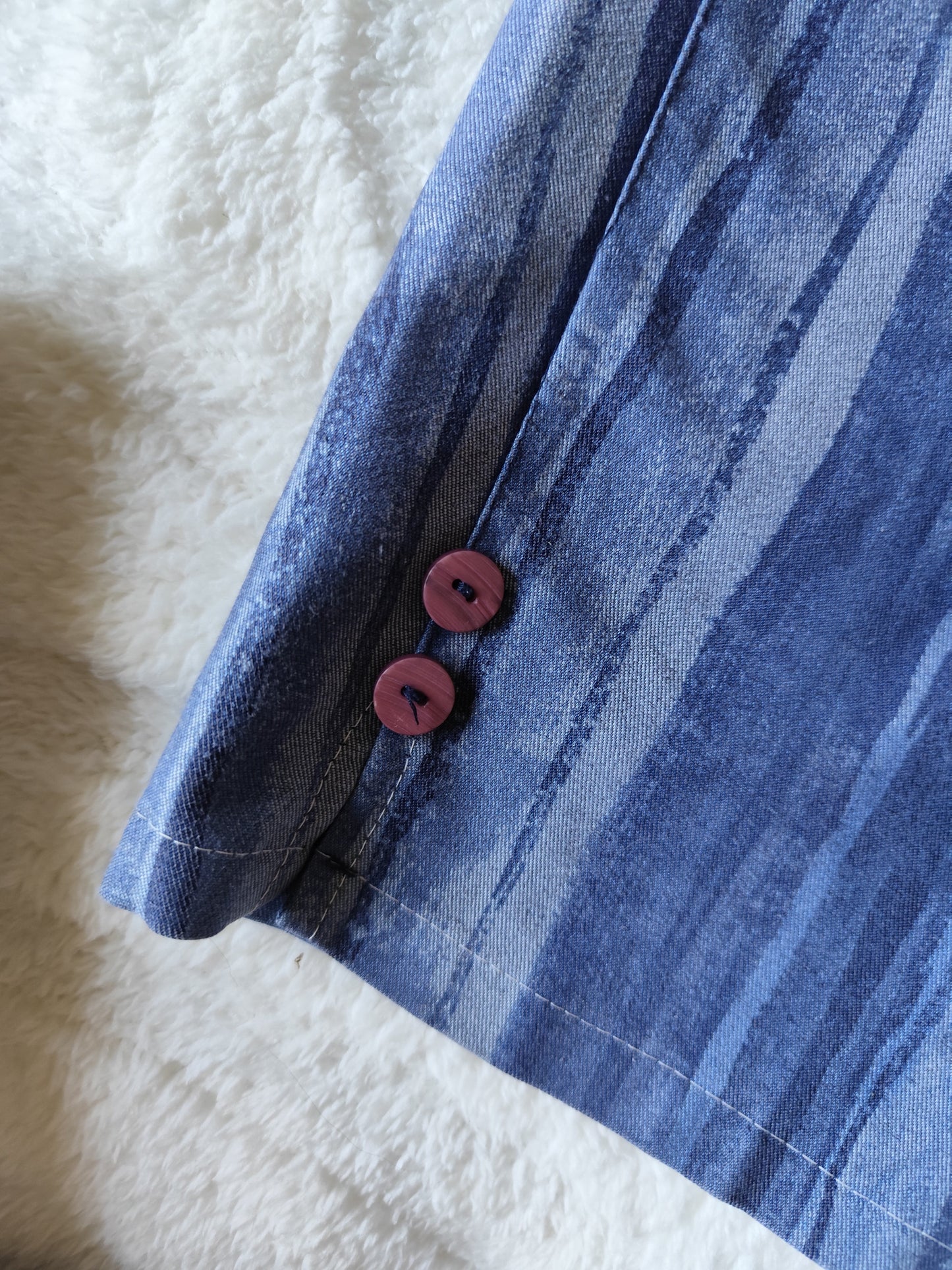 Ensemble vintage denim deux pièces à rayures bleu – Made in France – T. 44