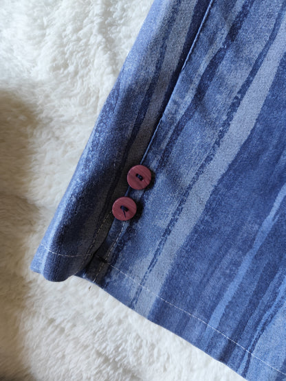 Ensemble vintage denim deux pièces à rayures bleu – Made in France – T. 44