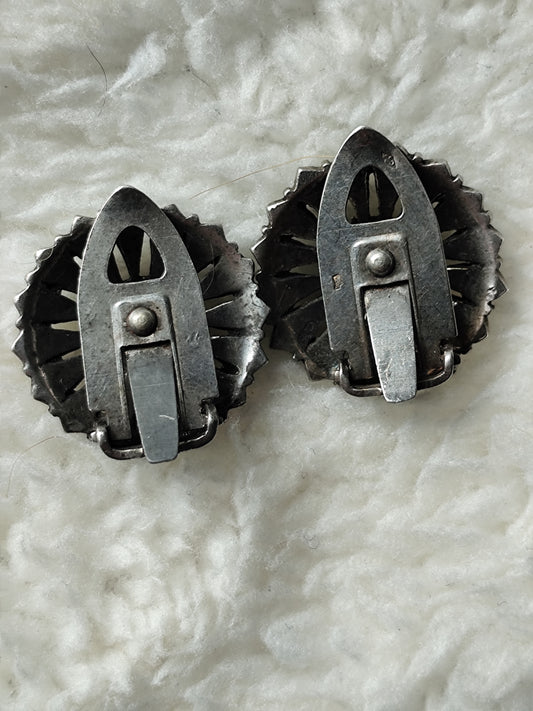 Clips d’oreilles vintage en argent massif 800/1000 – décor strass