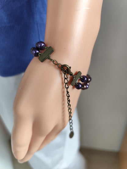 🖤 Bracelet Fantaisie Perlé Noir et Violet – Style Élégant et Sophistiqué