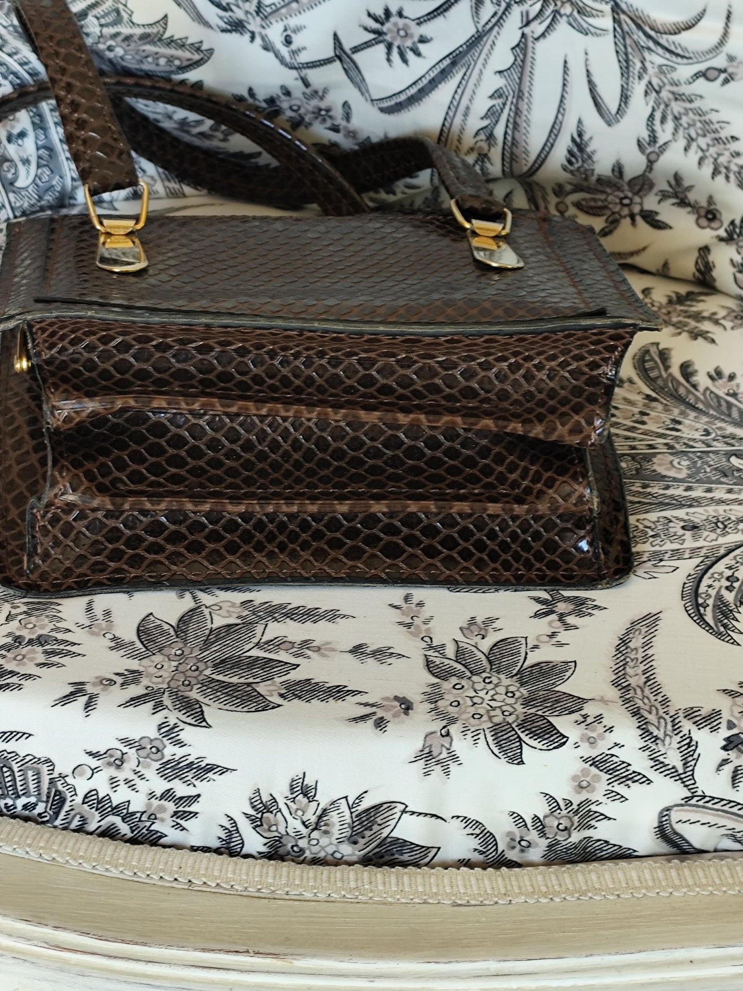 Petit sac à main vintage en cuir véritable façon python - ouverture docteur