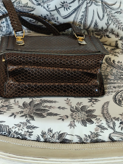 Petit sac à main vintage en cuir véritable façon python - ouverture docteur