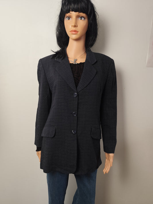 Veste blazer vintage longue à carreaux- 61%  laine – Un Jour Ailleurs – Taille 42