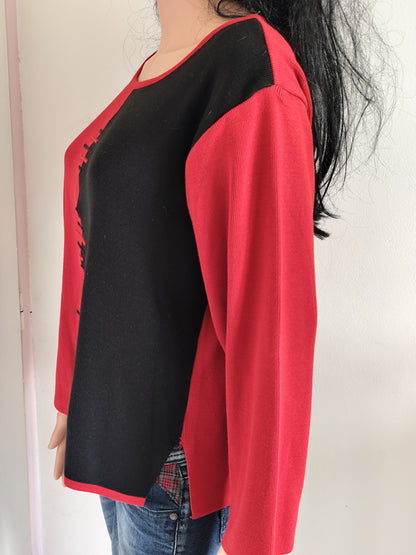Pull rouge et noir graphique – Tabel Créations – Taille 38/40