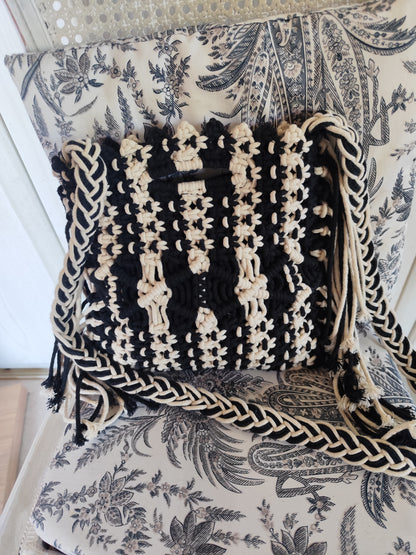 Sac bandoulière & main en macramé bicolore Noir & Écru - Collection Pimkie