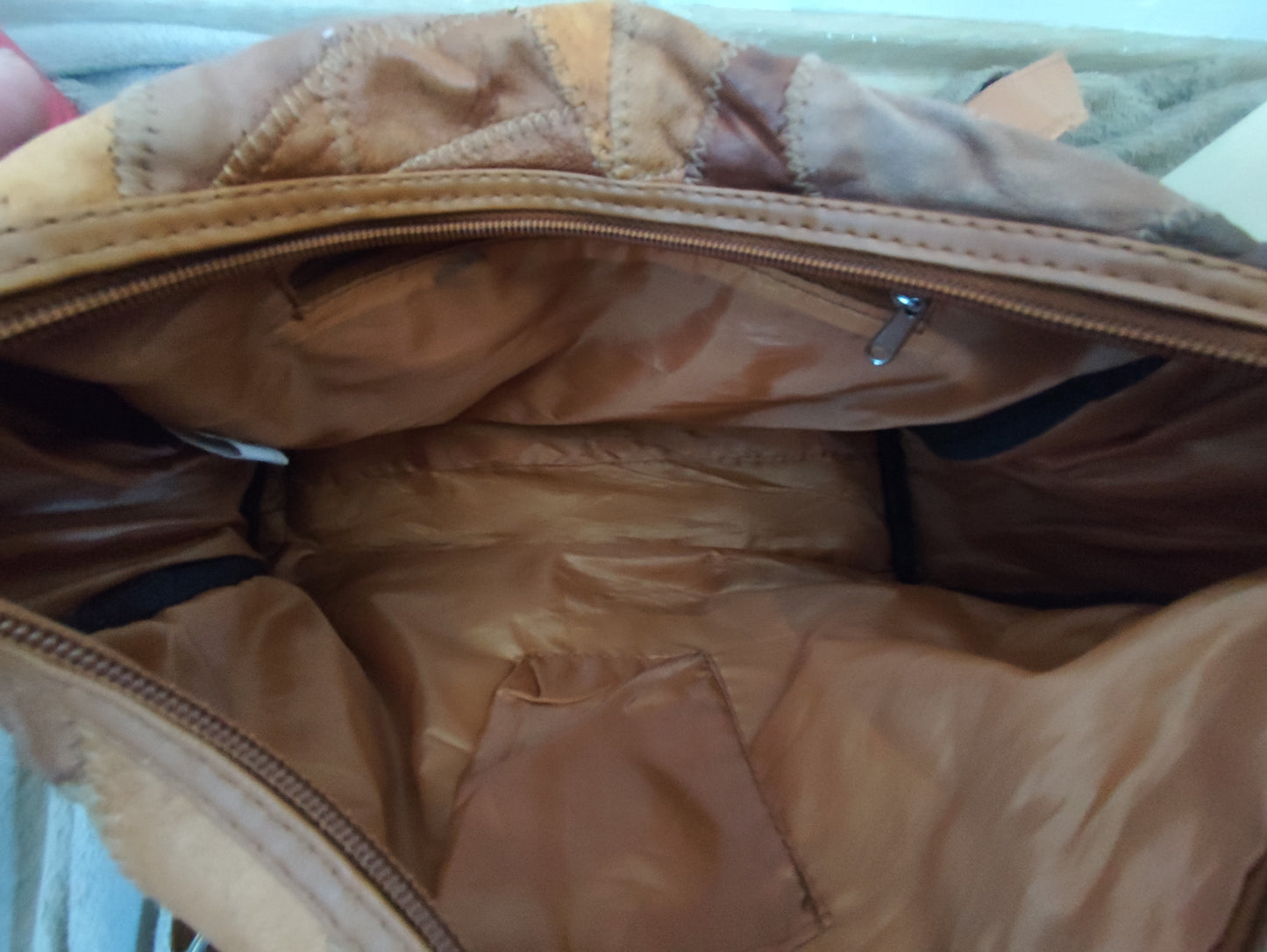 Sac camel en patchwork de cuir véritable - Vintage