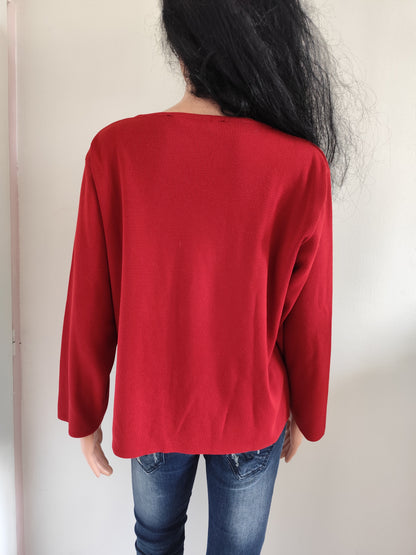 Pull rouge et noir graphique – Tabel Créations – Taille 38/40
