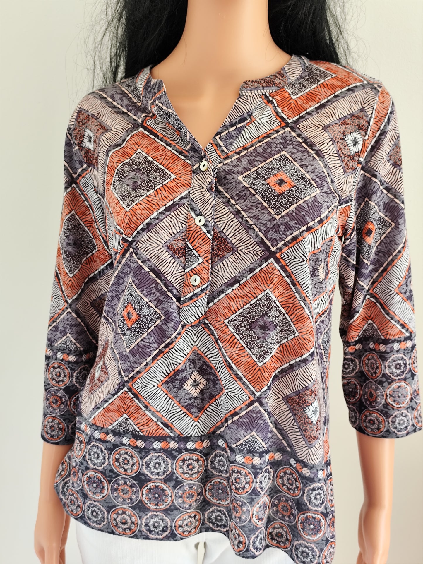 Tee-shirt fluide à motifs géométriques vintage – Taille 38/40