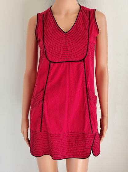 Robe Coline rouge bohème en coton – coupe trapèze A-line - Taille 36/38