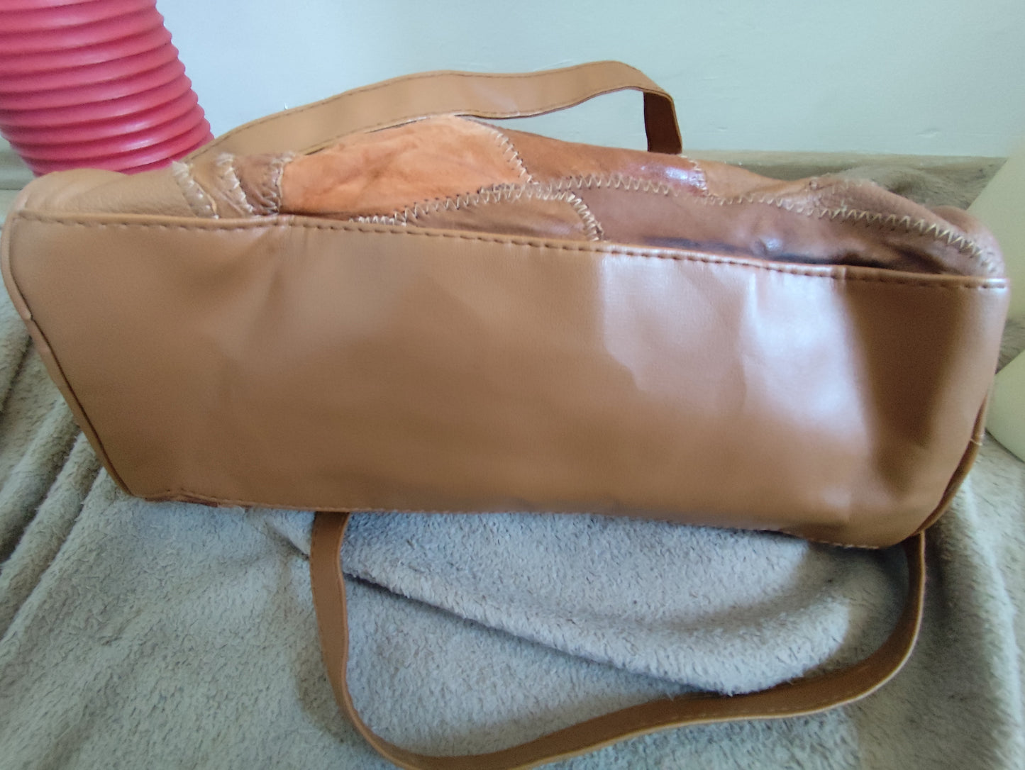 Sac camel en patchwork de cuir véritable - Vintage