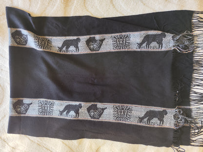 Écharpe noire motifs ethniques – 166x60 cm