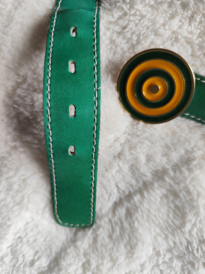 Ceinture verte vintage en croûte de cuir – Lutèce – 80 cm