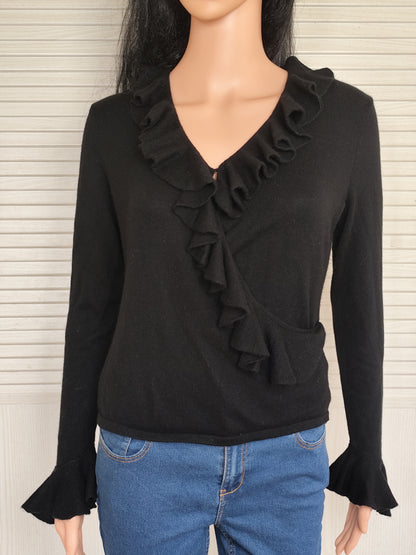 Pull léger cachemire et soie  Ralph Lauren à volants - Taille 36/38