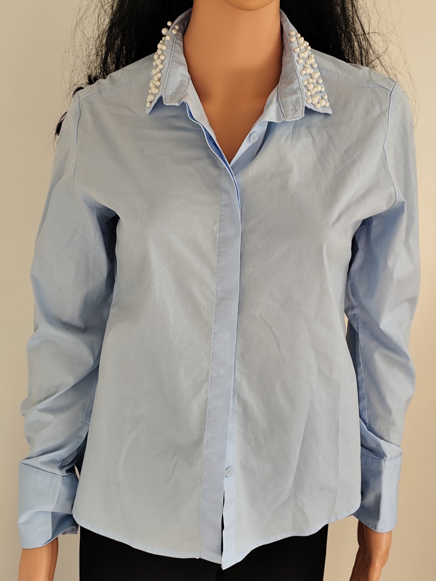 Chemise bleu ciel  Onado col perlé - Taille 38