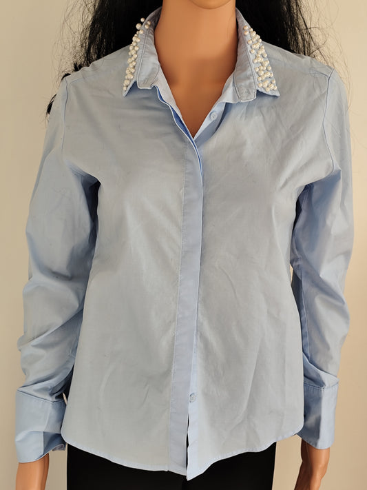Chemise bleu ciel  Onado col perlé - Taille 38