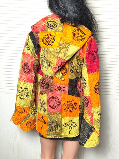 Veste à capuche patchwork colorée doublée polaire – Taille L 38/40