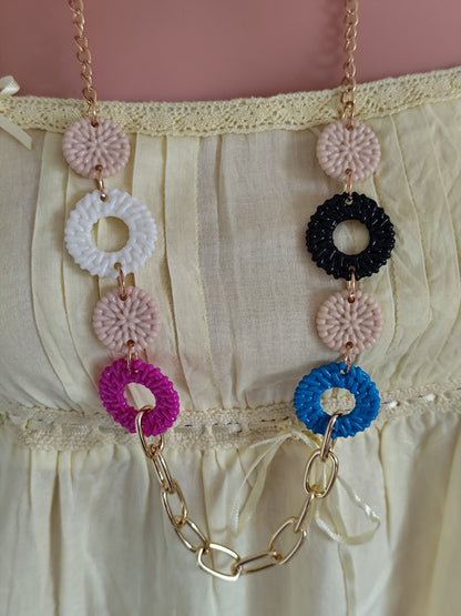 Collier sautoir fantaisie multicolore à cercles - ambiance "quincaillerie funky"