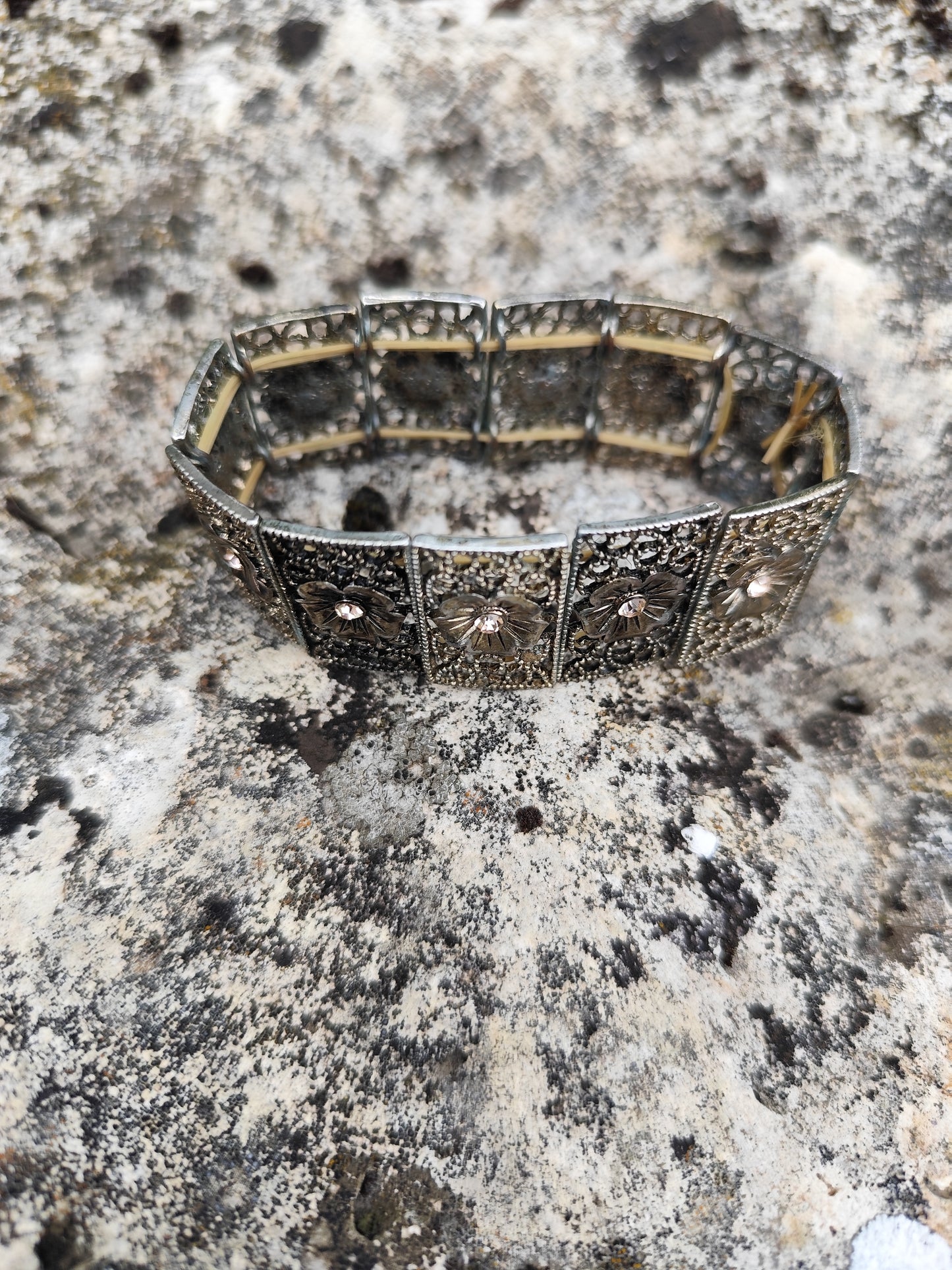 Bracelet vintage élastiqué argent vieilli