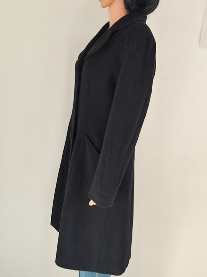 Manteau noir long col tailleur laine mélangée - taille 40