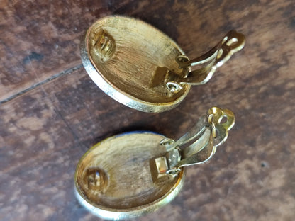 Boucles d’oreilles ovales bleues à strass – Vintage années 80