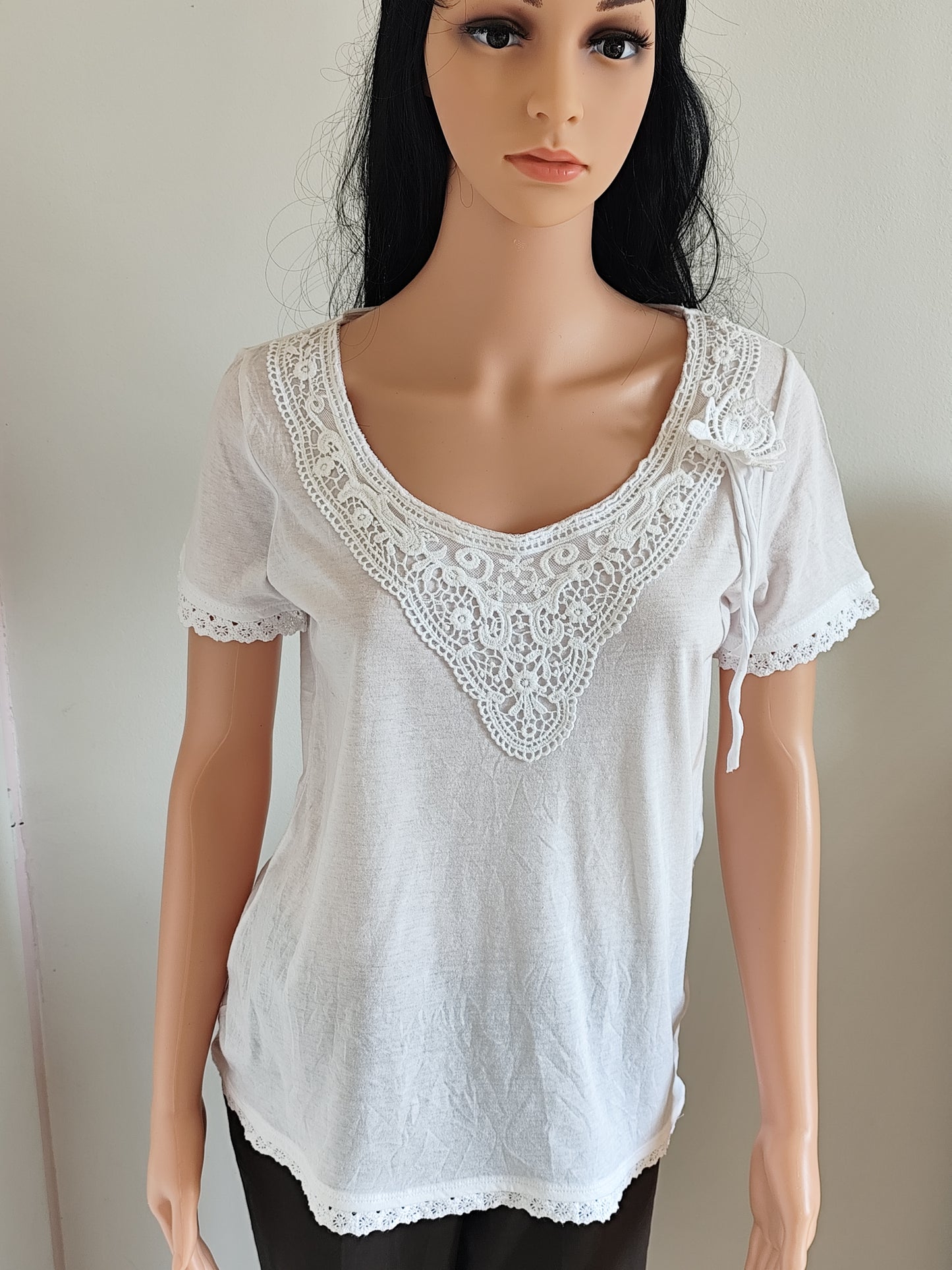 🤍 Haut Blanc Anne Weyburn –  Dentelle & Finitions Bohèmes - Taille 38/40